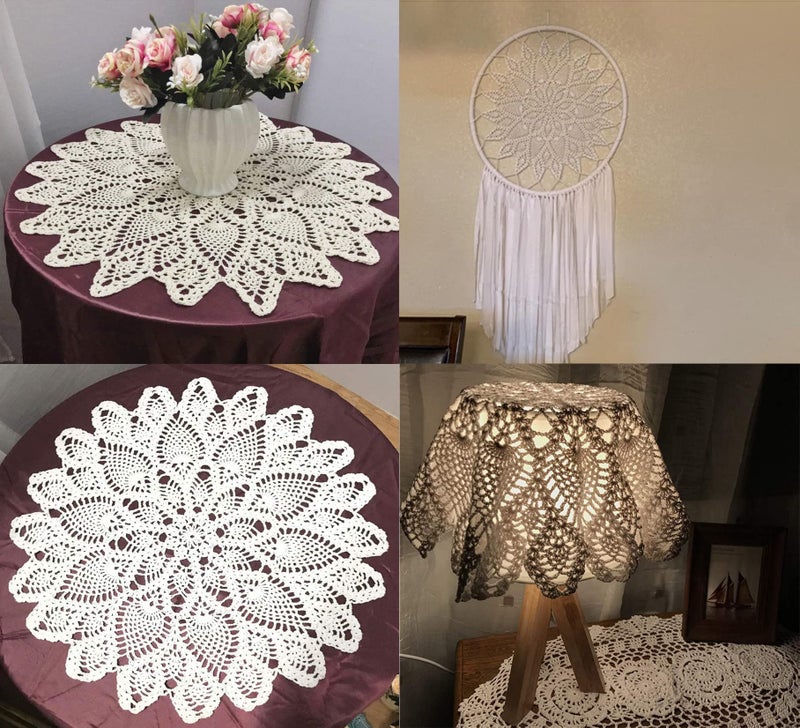 Damanni Cotton Handmade Crochet Lace Tablecloth Doilies Doily,Round,White,20 Inch,2PC - Image 4